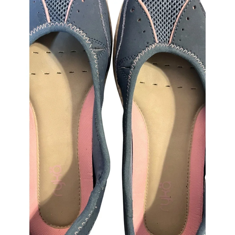 Ryka Women's Walking Comfort Flats Navy Pink Slip On Shoes Size 7.5W Wide